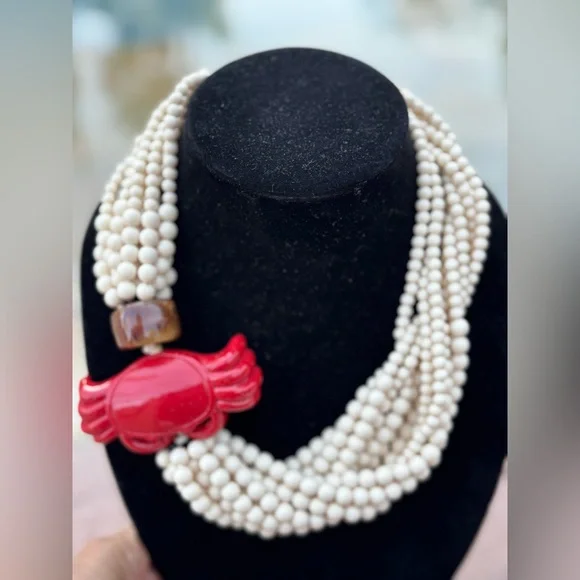 🦀 Rare Vintage Multi-Strand Angela Caputi Coral Crab Necklace, Florence, Italy - Picture 8 of 12